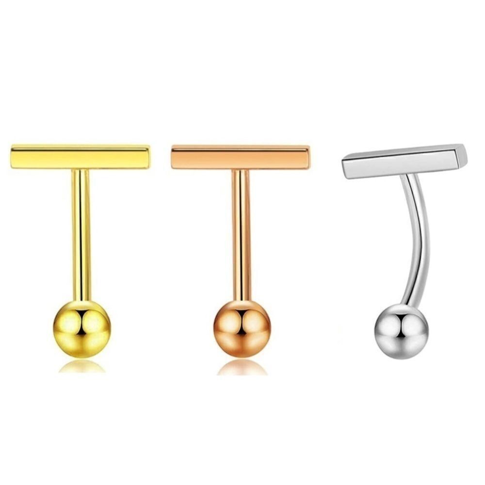 14G 10mm 316L Stainless Steel Silver Yellow Rose Gold Belly Navel Bar Rings 3 Pc